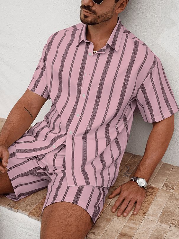 Men's 3D Printed Short Sleeved Shirt And Shorts Two Piece Set Simple And Stylish Casual Everyday European Size_viptrois.com