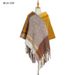 Unisex Women's shawl thick tassel loop yarn plaid cape_viptrois.com