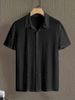 Men's Clothing Fashion Lace Short Sleeved Shirt Casual Button Hollow Perspective Shirt_viptrois.com