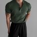 Old Money Aesthetic Men's Short Sleeve T-Shirt Summer Luxury Textured Knit Tee, Breathable & Loose Fit, V-Neck Casual Top (White/Black/Green/Brown)_viptrois.com