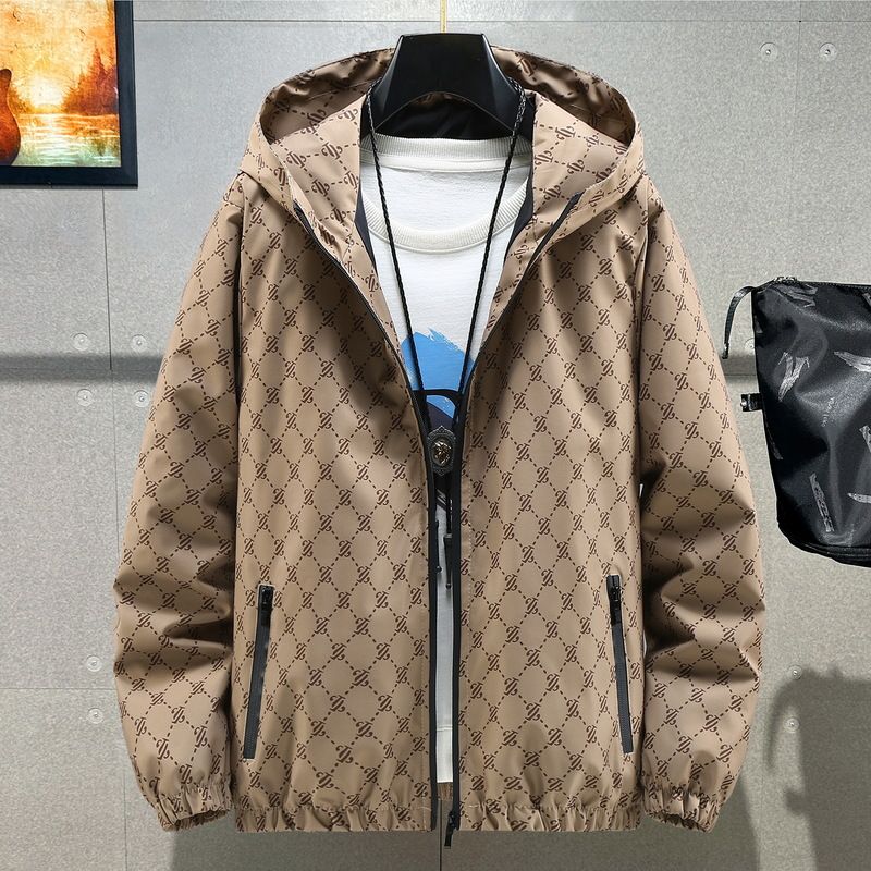 Men's Stylish Hooded Windbreaker Jacket - Lightweight Streetwear Coat For Spring & Autumn (Black/Khaki/Gold)_viptrois.com