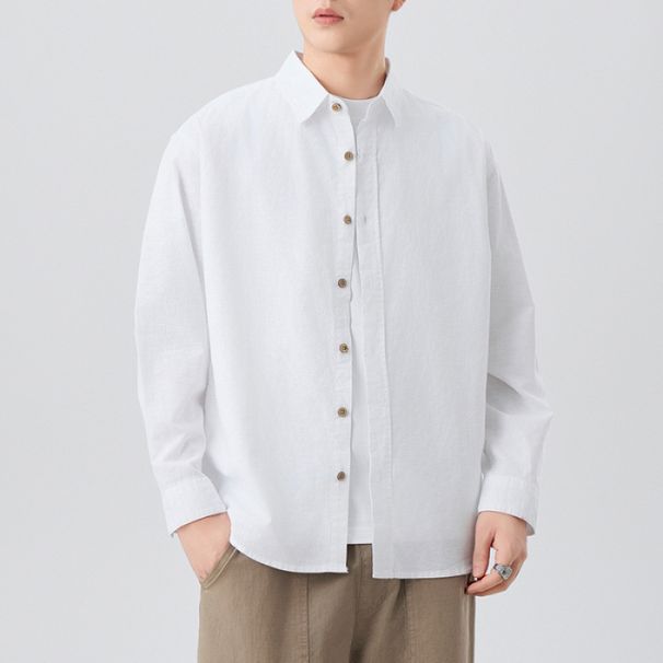 Nordmann New T760 Spring A Autumn Japanese Retro Men's Long Sleeve Loose Cotton Linen Casual American Style Versatile Shirt_viptrois.com