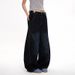 American Washed Distressed Dark Blue Curved Jeans For Men And Women, Loose Wide Leg Vintage Long Pants_viptrois.com