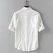 Men's Clothing Stand Collar Three-quarter Sleeve Shirt Trendy Men's Cotton And Linen Loose Three-quarter Sleeve Large Size Shirt Linen Men's Clothing_viptrois.com