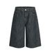 Men's Clothing American Simple Washed Denim Shorts For Men, Versatile Street Style, Wide Leg Mid Length Pants, Loose Straight Shorts_viptrois.com