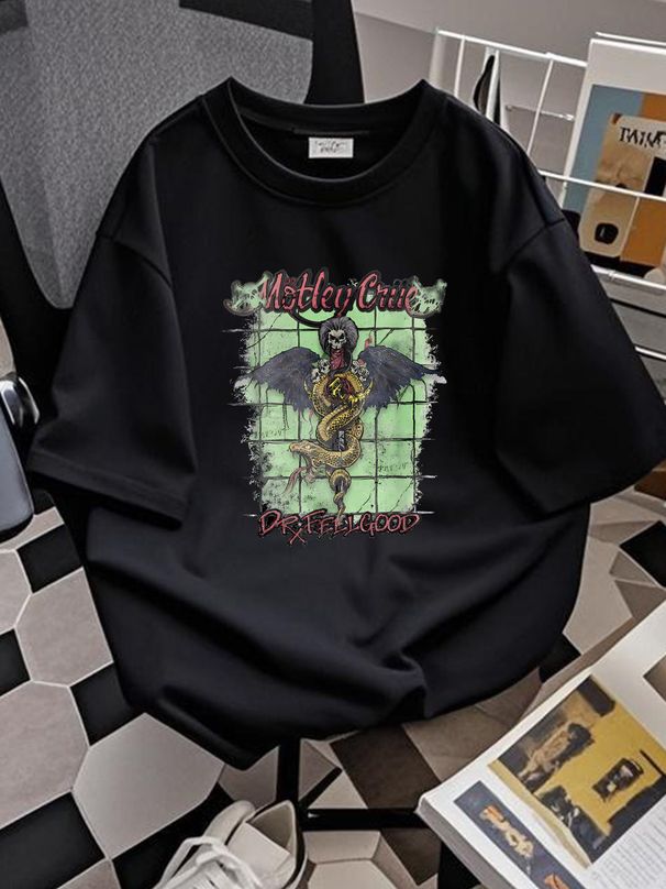 A1 Motley Cru Dr Feel Good T Shirt Adult Medium Black Rock Music Tour Mens Fashion Stylish Soft Streetwear Graphic Casual Breathable Versatile_viptrois.com