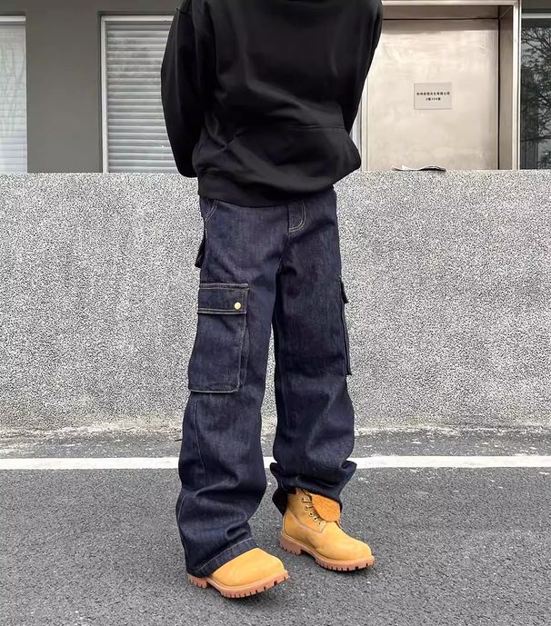 Men's Clothing Cleanfit Multi Pocket Workwear Jeans For Men Spring And Autumn New Retro Straight Leg Mopping Versatile Long Pants_viptrois.com