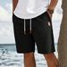 Men's Straight Leg Linen Beach Pants Summer Casual Sports Shorts Mid Length With Leather Trim Loose Fit Five Point_viptrois.com