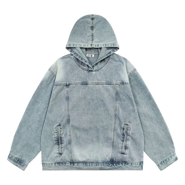 Washed And Old Hooded Sweater Men's Spring And Autumn American Street Ins Trendy Brand Loose Retro Ruffian Handsome Denim Hoodie_viptrois.com