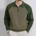 "Men's Contrast Collar Semi-Zip Polo Sweater – Oversized Knit Pullover With Raglan Sleeves, Machine Washable (5 Sizes, Green/Black/White)"_viptrois.com