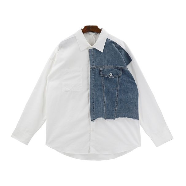 Cowboy patchwork long sleeved shirt men's spring and autumn new style long sleeved niche design, contrasting color shirt jacket_viptrois.com