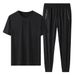 Men's Clothing Ice Silk Round Neck T-shirt Sports Air Conditioning Trousers Ice Silk Suit_viptrois.com