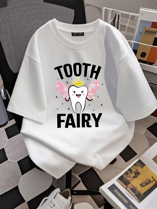 Funny Tooth Fairy Halloween Costume For Women Girls T-Shirt Streetwear Graphic Fashion Top For Everyday Wear Stylish Comfortable Stretched Unisex_viptrois.com