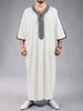 Men's Clothing New Robe Short Sleeve Embroidery Navy Blue Men's Muslim Robe_viptrois.com