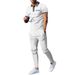 2025 Men's New Youth Waffle Collar Color-Block Pocket Short Sleeve Long Pants Casual Set_viptrois.com