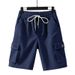 Men's Loose Fit Cargo Shorts Summer Casual Multi-Pocket Solid Color Cotton Polyester Mid Waist Drawstring Black Khaki Gray_viptrois.com