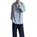 boy Light Gray Waffle Long Sleeve T-Shirt For Men, Spring And Autumn American Retro Henry Collar Loose Casual Base Shirt_viptrois.com