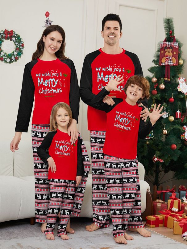 Christmas deer letter stripes Christmas family dress printed home wear pajamas_viptrois.com