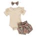 Baby Girl Summer Outfit Set - Ribbed Sleeveless Romper + Floral Shorts + Hair Tie (3-Piece Set) - Soft Cotton Toddler Clothes_viptrois.com
