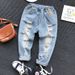 Children's Clothing Manufacturers Direct Sales 2024 Spring Boys And Girls Korean Style Versatile Personality Ripped Jeans A6705 Children's Pants_viptrois.com