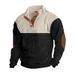 Men's Clothing Spring and Autumn Men's Outdoor Leisure Button Stand Collar Loose Corduroy Color Matching Sports Sweater Trend_viptrois.com