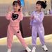 Girls Sweet Autumn Clothes For Middle And Large Children Wide Leg Pants Casual 2024 Autumn New Style Pure Color Sweet Love Two Piece Suit Trendy_viptrois.com