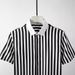 Men's Black & White Striped Tencel Blend Short-Sleeve Shirt – Slim Fit Breathable Business Casual (Sizes 38-48)_viptrois.com