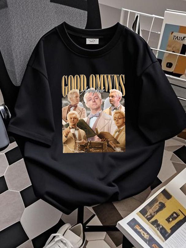 Good Omens Vintage T Shirt Aziraphale Crowley 90S Sweater 2023 Retro Homage Bootleg Top For Everyday Wear Fashion Homme Streetwear Stylish Unisex_viptrois.com