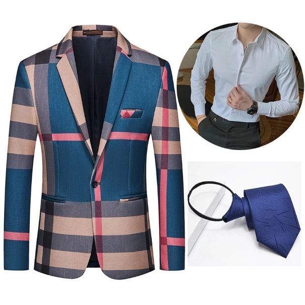 Loom 2023 Cross-Border Ho-Selling European And American Syle Men's Casual Ligh Business Single-Breased Slim Fi Plaid_viptrois.com