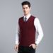 Men's Wool Blend Knit Vest, Solid Color Cable V-Neck Sleeveless Pullover, Casual Layering Piece For Autumn_viptrois.com