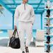 Men's Heavyweight Jacquard Check Stand Collar Casual Work Pants Autumn Winter Outdoor Sweatshirt Set Loose Fit_viptrois.com