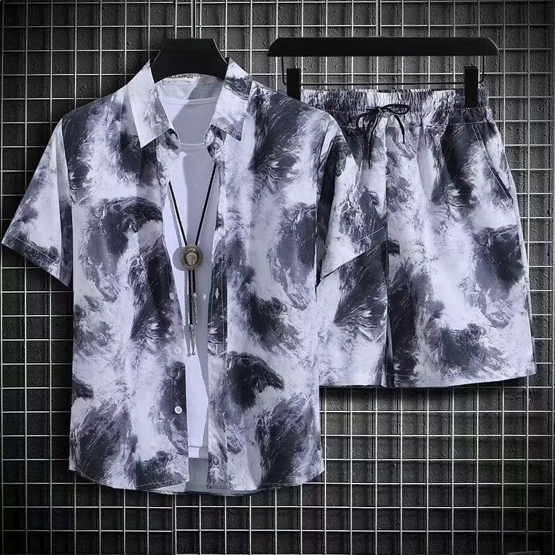 Men's Floral Shirt Suit Beachwear for Sanya Hawaiian Bohemian Hainan Island Casual Long Sleeve Zipper Closure Pattern Type_viptrois.com