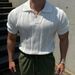2025 Spring Summ Casual Men's Mesh Shirts Slim Fit Knitted Short Sleeve Polo Tops Men Vintage Lapel Solid Color_viptrois.com