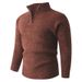 Men's Cable Knit Zip-Up Sweater - Semi High Neck, Warm & Stylish Winter Pullover, Plus Size Friendly (Light Gray/Black/Orange-Red)_viptrois.com
