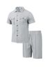 Men's Clothing Men's Summer Workwear Shirt Short Sleeved Loose Waffle Suit Two Piece For Formal & Casual For Men_viptrois.com