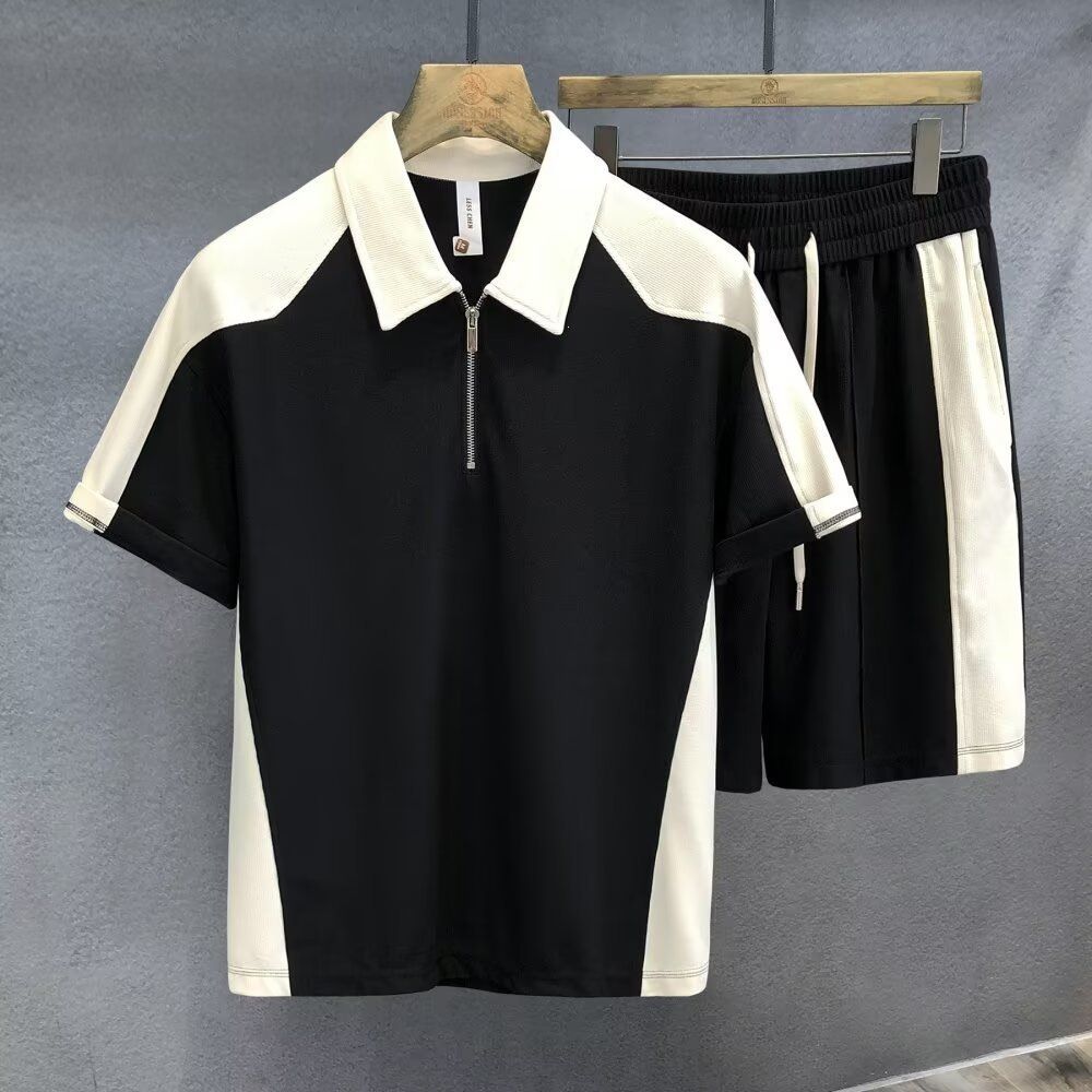Men's Stylish Color-Block Ice Silk Shirt Summer Loose-Fit Casual Sportswear Short-Sleeved T-Shirt Breathable Fashion Top_viptrois.com