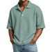 Men's Retro Waffle Knit Polo Shirt - Breathable Short Sleeve With Button Placket (Purple/White/Beige/Green/Navy/Gray/Black/Red/Mint/Sky Blue)_viptrois.com