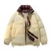 Stand-up Collar Plaid Placket Cotton-padded Clothes For Men And Women, Bread Clothes, Cotton-padded Jackets For Men._viptrois.com