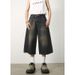 Men's Clothing Retro Dark Blue Denim Shorts Men's Niche Versatile Trendy Brand Loose Straight Wide Leg Cropped Pants Drape_viptrois.com