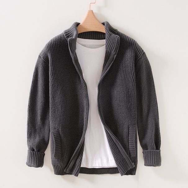 Pure L966 Autumn Winter Stand Collar Knitted Cardigan Korean Style Versatile Outerwear Sweater Top Jacket For Men One Piece_viptrois.com