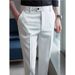 Men's Clothing White Drape Anti Wrinkle Ice Silk Cropped Trousers Men's Slim Fit Casual Trousers Trendy Fashion Versatile Trousers_viptrois.com