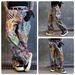 Men's Clothing Illusion Paint High Version Graffiti Jeans Original Straight Pants Leg Pants_viptrois.com
