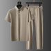 Men's Clothing Polo Collar Suit Elastic Ultra Thin Quick Drying Ice Silk Short Sleeved Two Piece Suit High End Men's Lapel Suit_viptrois.com