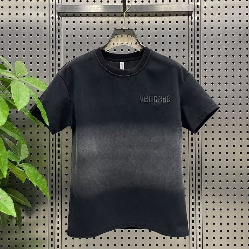 Vintage Washed Gradient Short Sleeve T-Shirt For Men & Women, Casual Loose Fit Round Neck Tee, Summer Fashion Streetwear Top_viptrois.com
