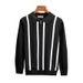 Men's Plus Size Business Casual Polo Knit Sweater - Fit Striped Jacquard Pullover With Breathable Stretch Fabric_viptrois.com