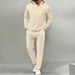 Men's Solid Color Suit Waffle Knit Hooded Long Sleeved Trouser Set For Fall_viptrois.com
