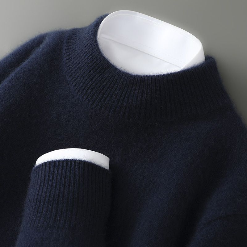 First Line Ready Made 100 Wool Sweater Men's Half High Collar Thickened Autumn And Winter Loose Pullover Sweater Knitted Bottoming Shirt_viptrois.com