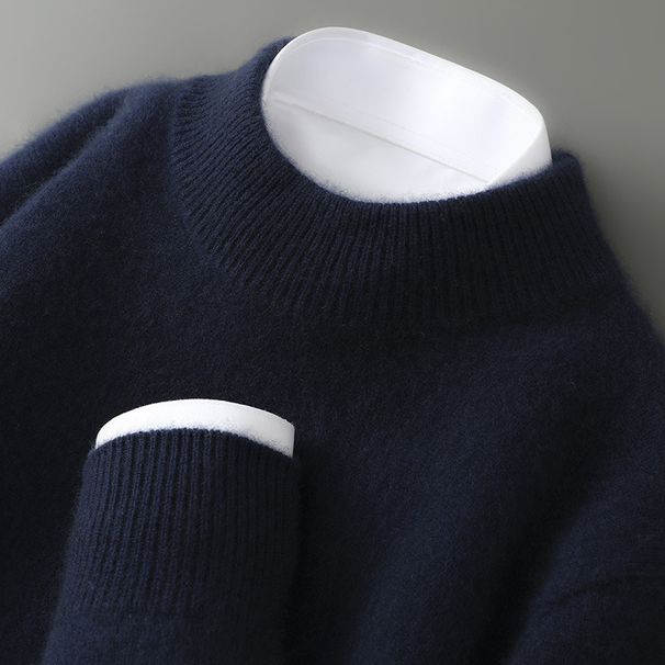 First Line Ready Made 100 Wool Sweater Men's Half High Collar Thickened Autumn And Winter Loose Pullover Sweater Knitted Bottoming Shirt_viptrois.com
