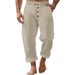Men's Clothing Spring And Autumn Pants Solid Color Cotton And Linen Loose Drawstring Button Casual Trousers Men_viptrois.com