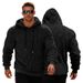 Men's Fleece Hooded Sweatshirt - Winter Casual Loose Fit Pullover With Jacquard Diamond Pattern (Black, Grey, Blue, Beige, Brown)_viptrois.com